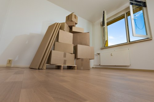 Office relocation equipment prepared for transport in Brixton
