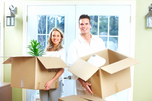 Boxes and household items prepared for a Brixton relocation